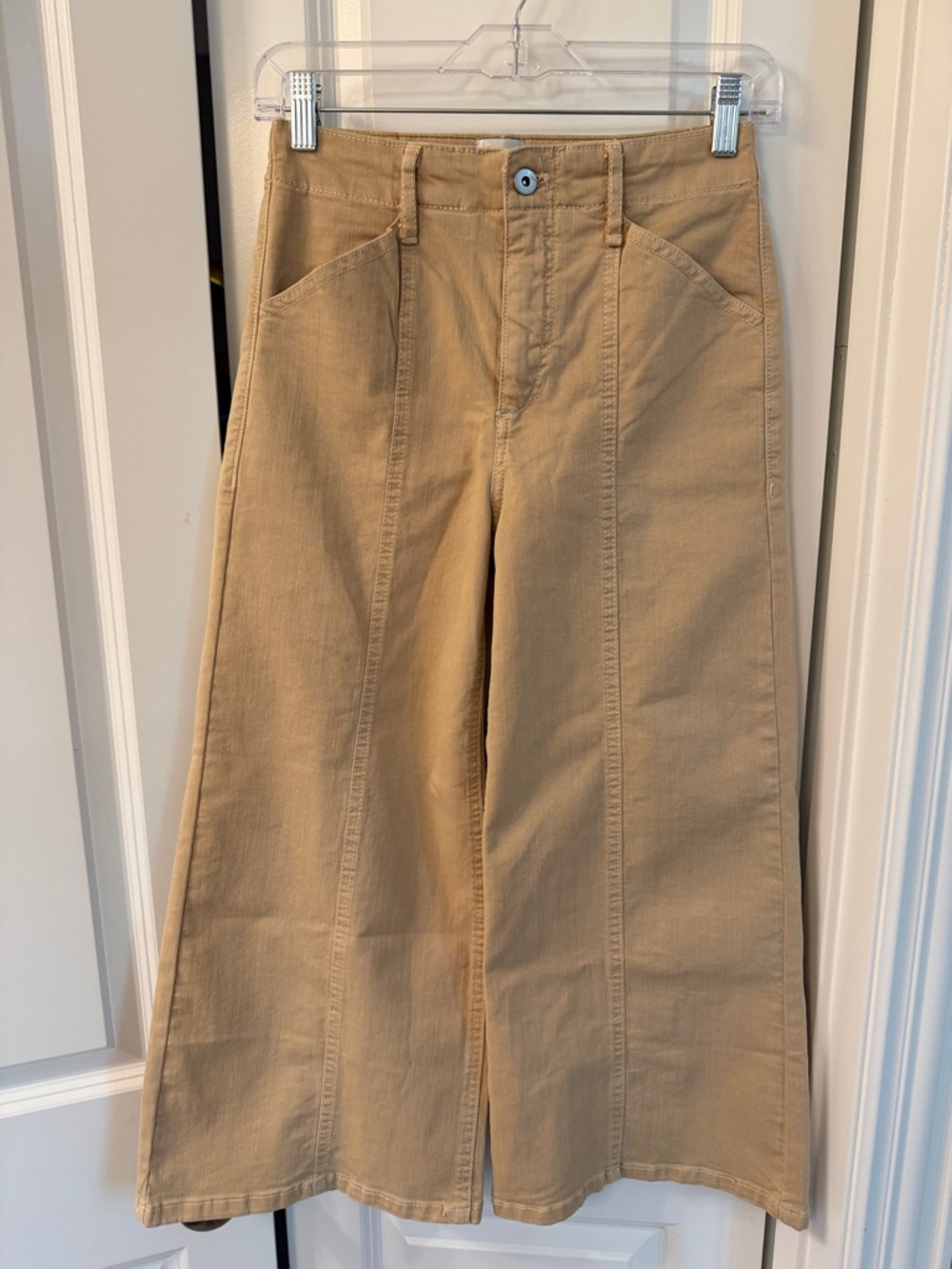 Maeve Anthropologie Delaney Crop High Rise Wide Leg Jeans Beige 26